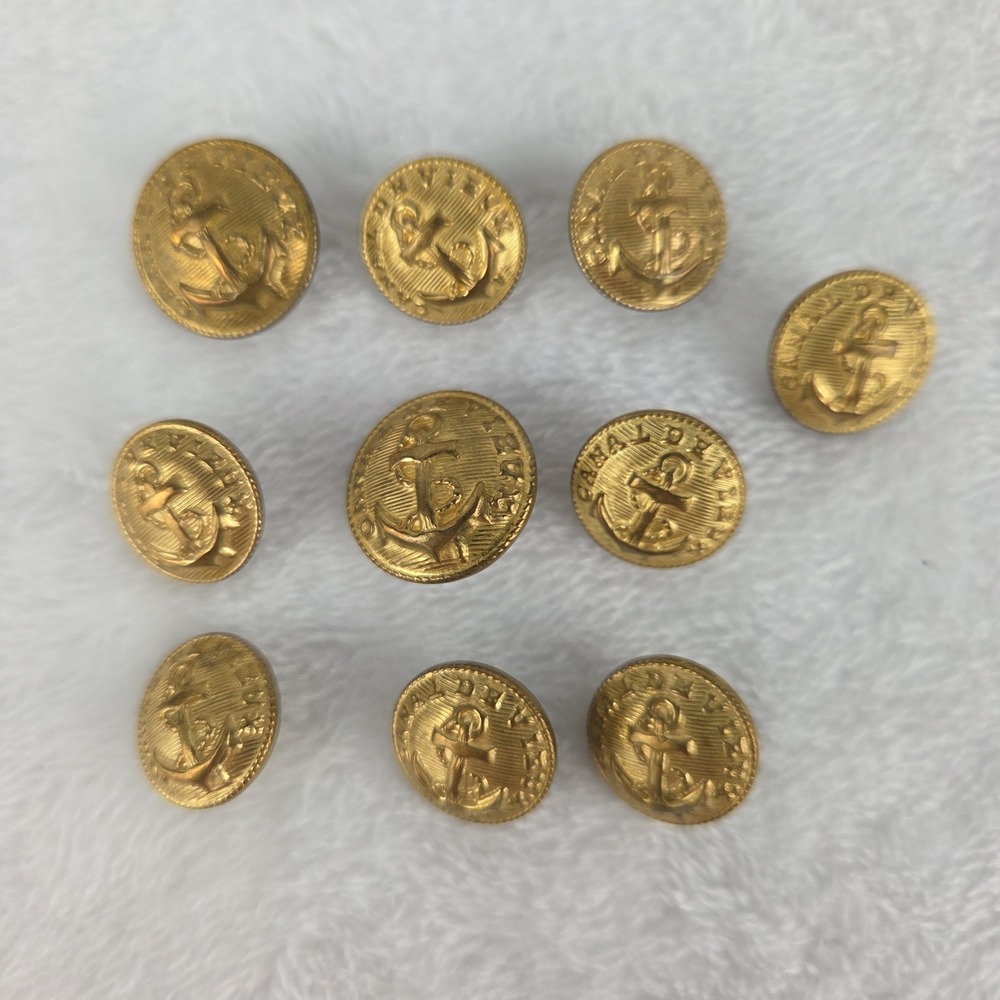 Vintage Canal De Vieux Anchor Buttons Gold Tone Metal Shank Lot of 10 Navy